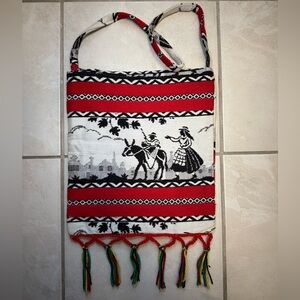 Red and Black Wool Satchel Tote Bag